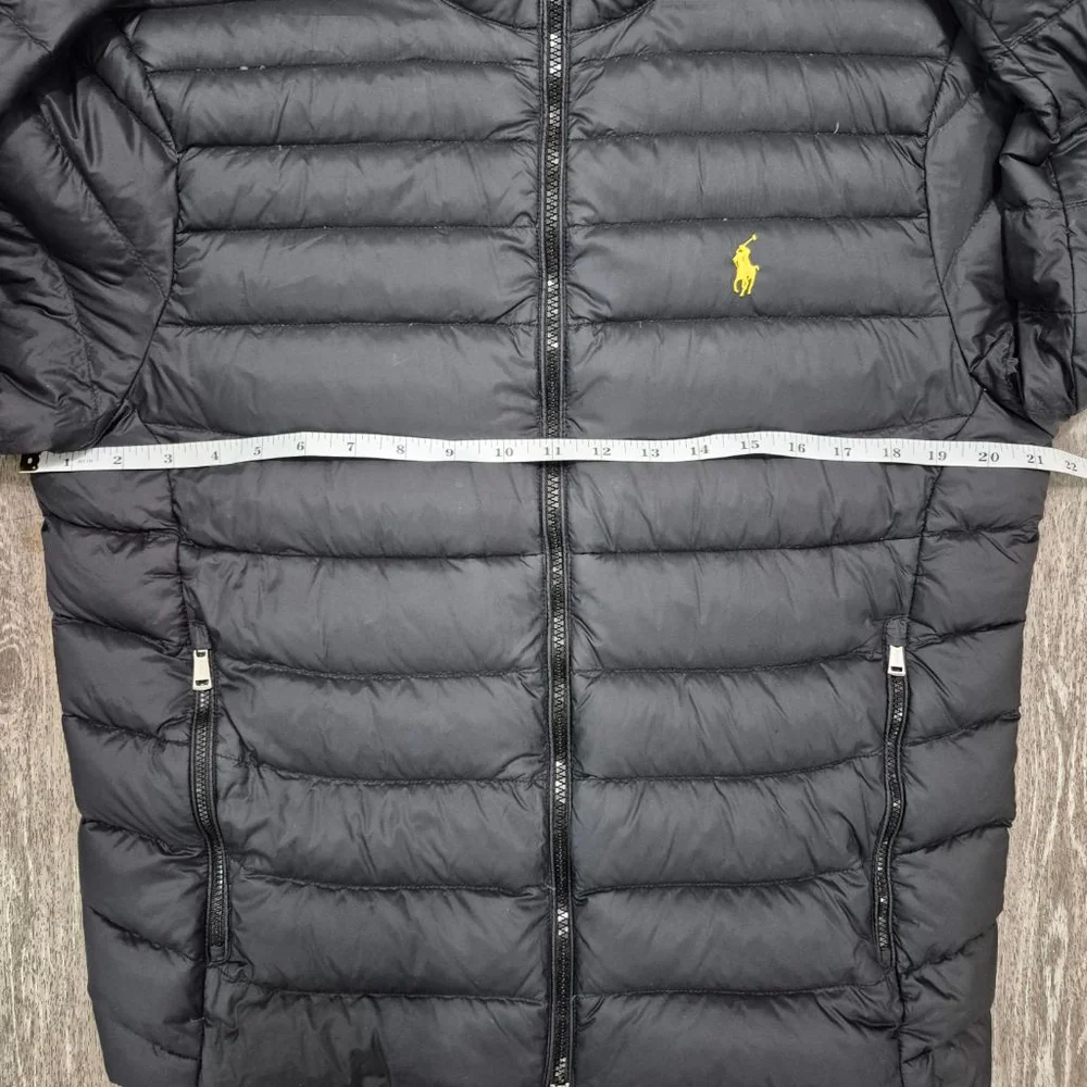 Men's Polo Ralph Lauren Black Puffer Jacket S with Yellow Accents sz sm
